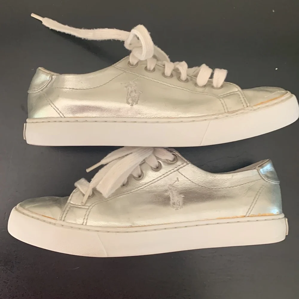Polo Ralph Lauren Easton Sneakers Size 4 Unisex Metallic SilverBoy Girl Low Top